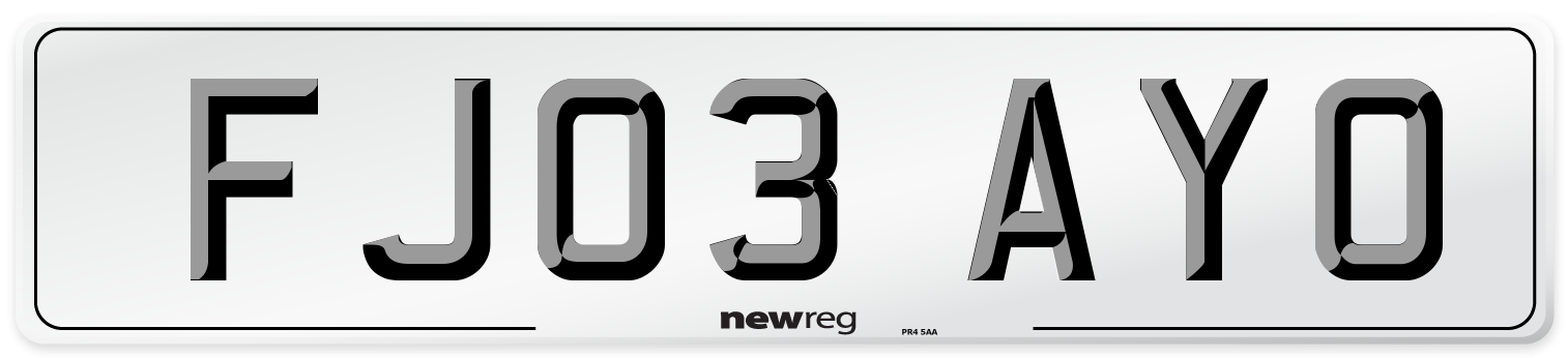 FJ03 AYO Number Plate from New Reg